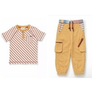 Matilda‎ Jane Kids Boys Striped Henley Shirt Yellow Cargo Pants Outfit Set  10